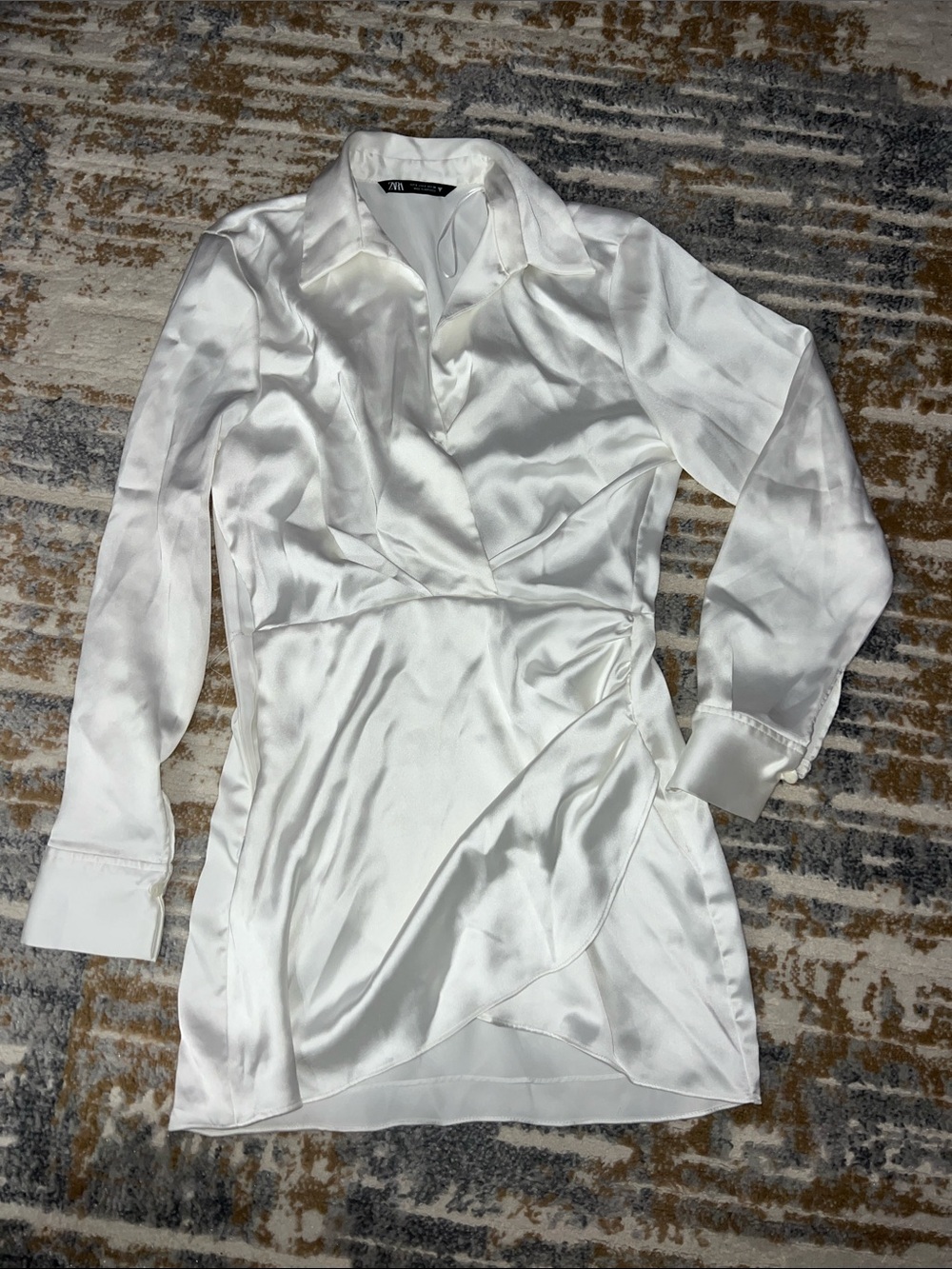 Zara White Satin Collared Mini Dress
